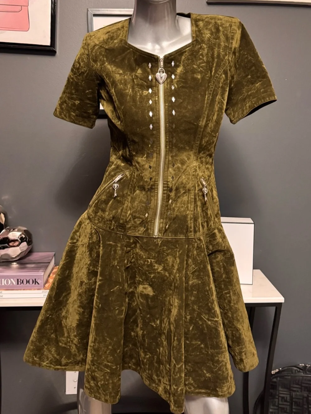 Green Velvet Goth Grunge Dress + Jacket Set - Picture 2 of 14